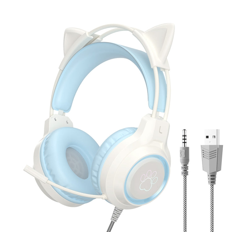 G35 Cute Cat RGB Head-mounted Wired Gaming Earphone(Blue) - Multimedia Headset by buy2fix | Online Shopping UK | buy2fix