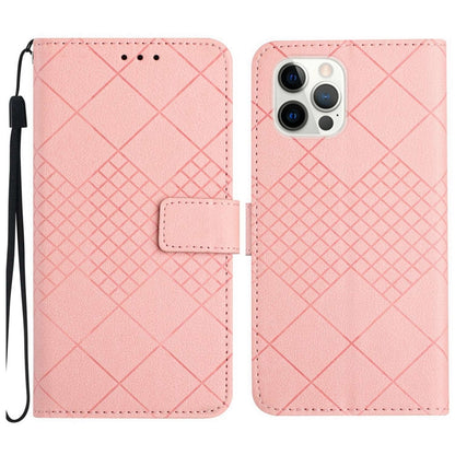 For iPhone 16 Pro Rhombic Grid Texture Leather Phone Case(Pink) - iPhone 16 Pro Cases by buy2fix | Online Shopping UK | buy2fix