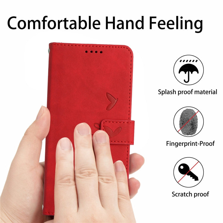 For Motorola Moto G Play 5G 2024 / G 5G 2024 Skin Feel Heart Embossed Leather Phone Case with Long Lanyard(Red) - Motorola Cases by buy2fix | Online Shopping UK | buy2fix