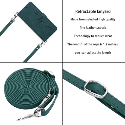 For Xiaomi 14 Pro Skin Feel Heart Embossed Leather Phone Case with Long Lanyard(Green) - 14 Pro Cases by buy2fix | Online Shopping UK | buy2fix