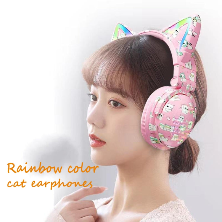 VJ371 Tuya RGB Cat Ear Wireless Bluetooth Earphone with Detachable Microphone(Graffiti Powder) - Headset & Headphone by buy2fix | Online Shopping UK | buy2fix