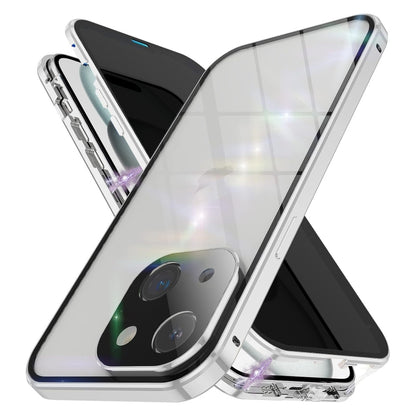 For iPhone 15 Anti-peeping Magnetic Double-sided Tempered Glass Phone Case(Silver) - iPhone 15 Cases by buy2fix | Online Shopping UK | buy2fix