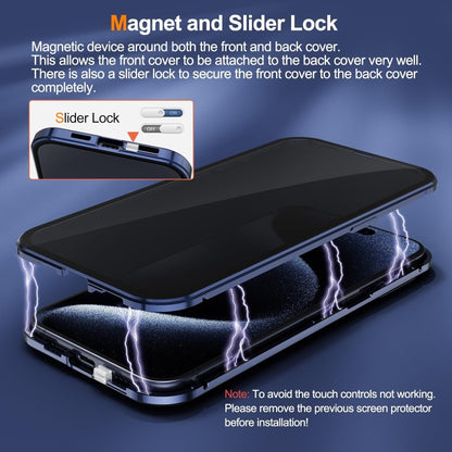 For iPhone 16 Anti-peeping Magnetic Double-sided Tempered Glass Phone Case(Blue) - iPhone 16 Cases by buy2fix | Online Shopping UK | buy2fix