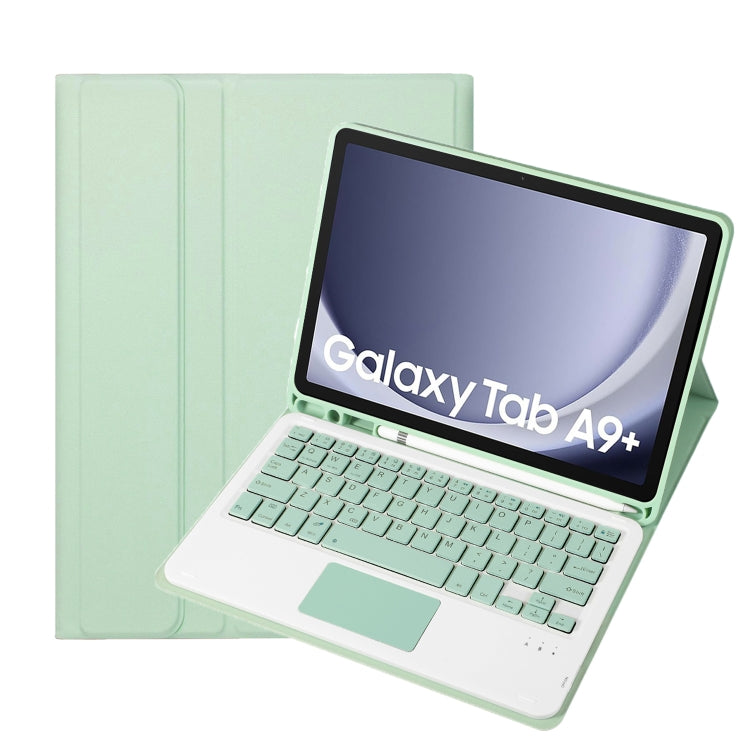 For Samsung Galaxy Tab A9+ X210/X215/X215 A09B-A Candy Color TPU Touch Bluetooth Keyboard Leather Tablet Case with Pen Holder(Light Green) - Samsung Keyboard by buy2fix | Online Shopping UK | buy2fix