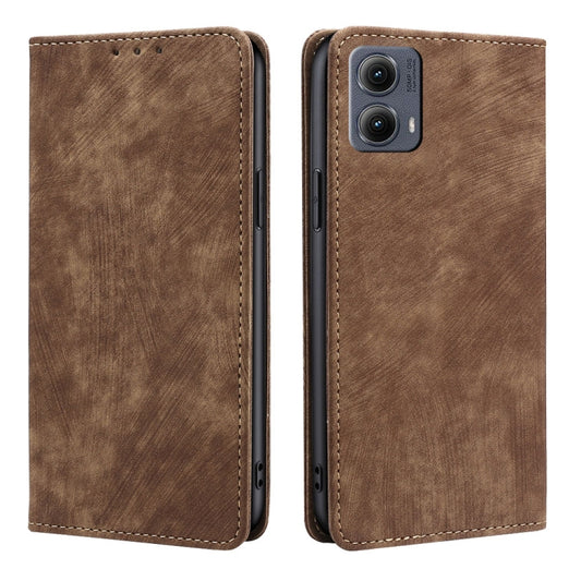 For Motorola Edge 5G 2024 RFID Anti-theft Brush Magnetic Leather Phone Case(Brown) - Motorola Cases by buy2fix | Online Shopping UK | buy2fix