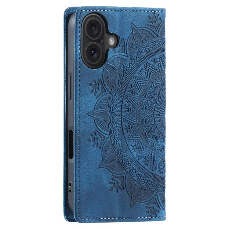 For iPhone 16 Totem Embossed Magnetic Leather Phone Case(Blue) - iPhone 16 Cases by buy2fix | Online Shopping UK | buy2fix