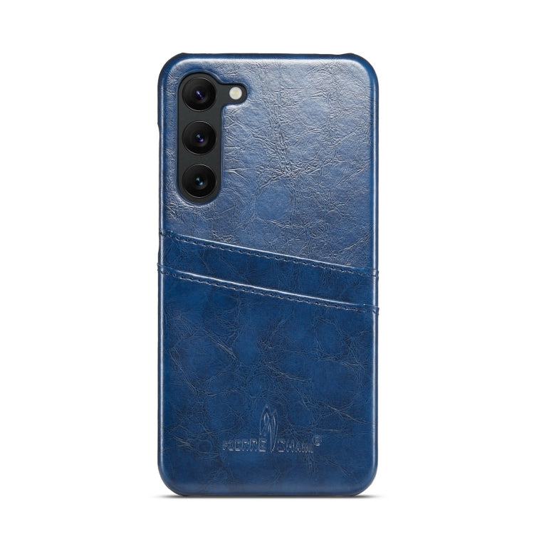 For Samsung Galaxy S24+ 5G Fierre Shann Oil Wax Texture Leather Phone Case with Card Slots(Blue) - Galaxy S24+ 5G Cases by FIERRE SHANN | Online Shopping UK | buy2fix