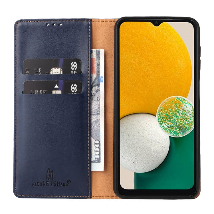 For Samsung Galaxy A15 5G Fierre Shann PU Genuine Leather Texture Phone Case(Blue) - Galaxy Phone Cases by FIERRE SHANN | Online Shopping UK | buy2fix