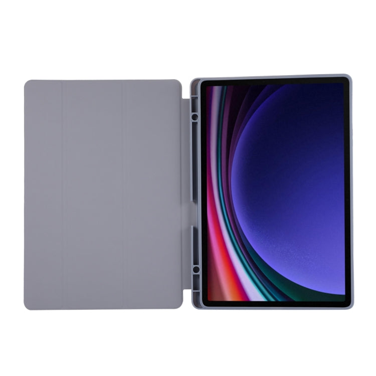 For Samsung Galaxy Tab S9 FE+ 3-Fold Pure Color TPU Leather Tablet Case with Pen Slot(Lavender) - Galaxy Tab S9 FE+ by buy2fix | Online Shopping UK | buy2fix