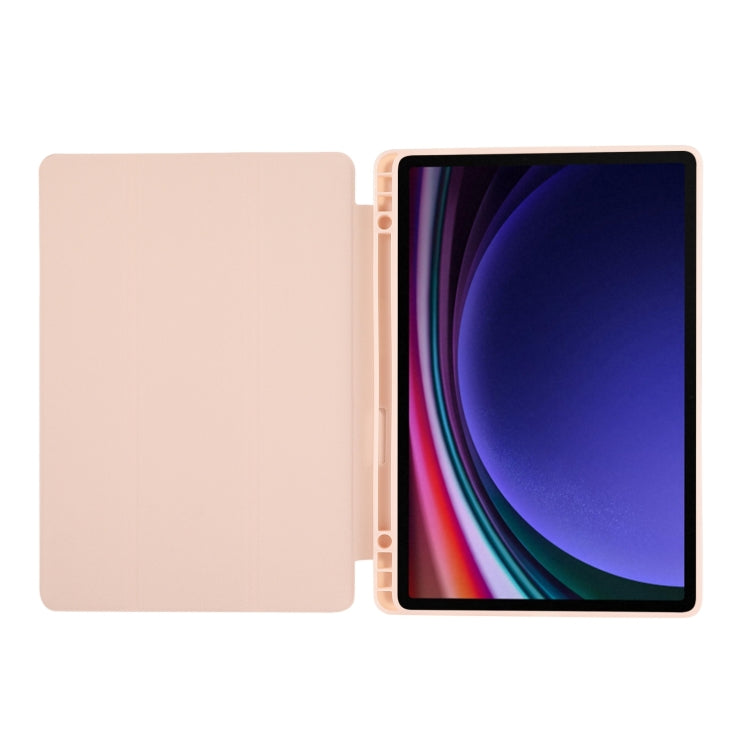 For Samsung Galaxy Tab S9 3-Fold Pure Color TPU Leather Tablet Case with Pen Slot(Pink) - Galaxy Tab S9 Cases by buy2fix | Online Shopping UK | buy2fix