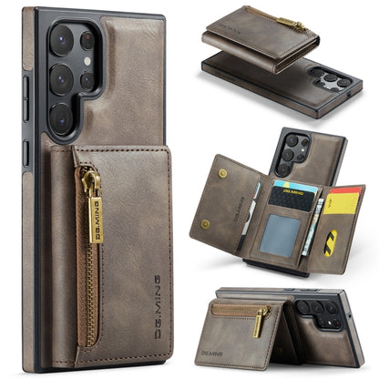 For Samsung Galaxy S22 Ultra DG.MING M5 Series Zip RFID Multi Card Detachable Leather Phone Case(Coffee) - Galaxy S22 Ultra 5G Cases by DG.MING | Online Shopping UK | buy2fix