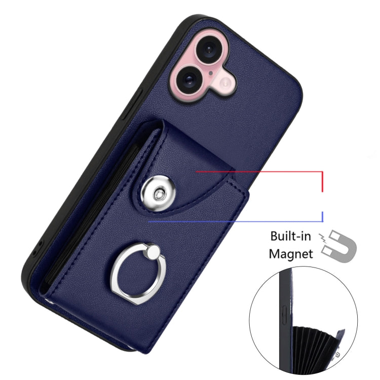 For iPhone 16 Organ Card Bag Ring Holder Phone Case(Blue) - iPhone 16 Cases by buy2fix | Online Shopping UK | buy2fix