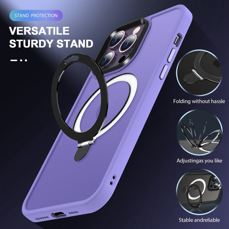 For iPhone 15 Pro MagSafe Holder Skin-feel PC Hybrid TPU Phone Case(Purple) - iPhone 15 Pro Cases by buy2fix | Online Shopping UK | buy2fix