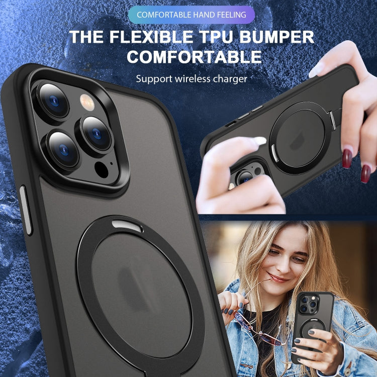 For iPhone 15 Plus MagSafe Holder Skin-feel PC Hybrid TPU Phone Case(Black) - iPhone 15 Plus Cases by buy2fix | Online Shopping UK | buy2fix