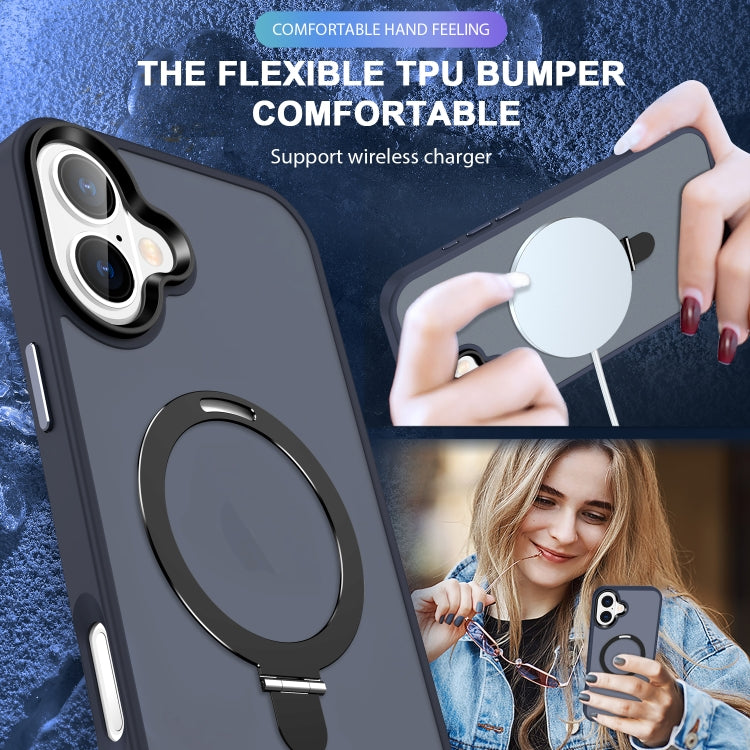 For iPhone 16 Skin-feel MagSafe Holder PC Hybrid TPU Phone Case(Dark Blue) - iPhone 16 Cases by buy2fix | Online Shopping UK | buy2fix