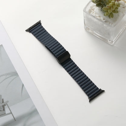 For Apple Watch Series 9 45mm Water Ripple Magnetic Folding Buckle Watch Band, Style: Bold Version(Indigo Blue) - Watch Bands by buy2fix | Online Shopping UK | buy2fix