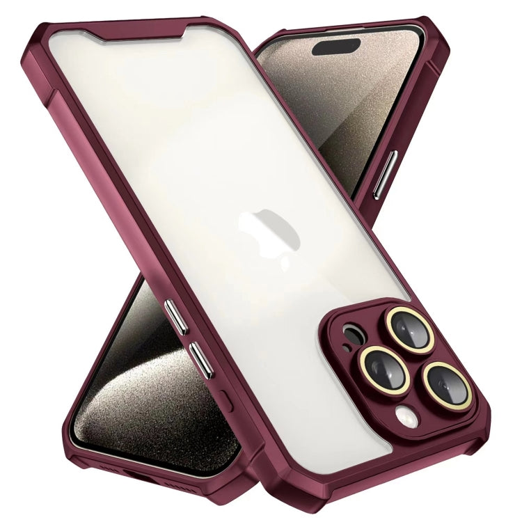 For iPhone 16 Pro Max Shockproof Acrylic Phone Case with Lens Glass Film(Wine Red) - iPhone 16 Pro Max Cases by buy2fix | Online Shopping UK | buy2fix