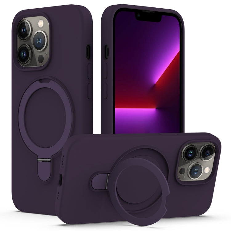 For iPhone 14 Pro MagSafe Magnetic Liquid Silicone Phone Case with Ring Holder(Purple) - iPhone 14 Pro Cases by buy2fix | Online Shopping UK | buy2fix