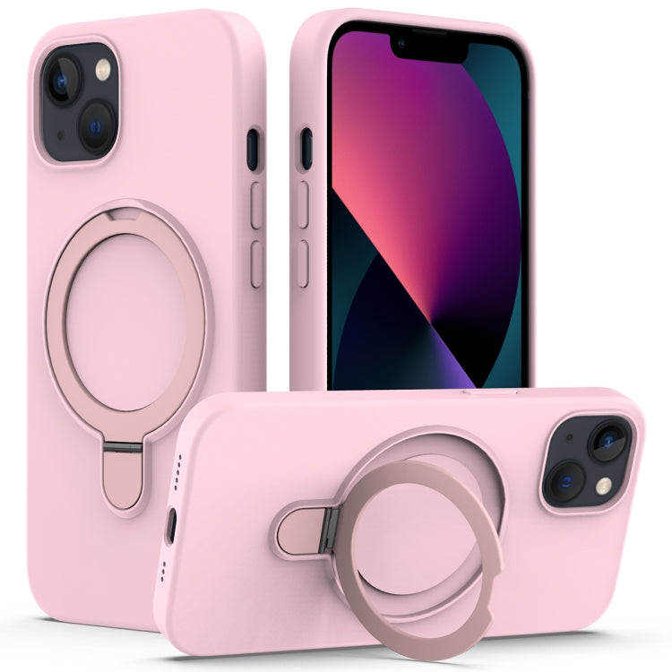 For iPhone 15 MagSafe Magnetic Liquid Silicone Phone Case with Ring Holder(Grey Pink) - iPhone 15 Cases by buy2fix | Online Shopping UK | buy2fix