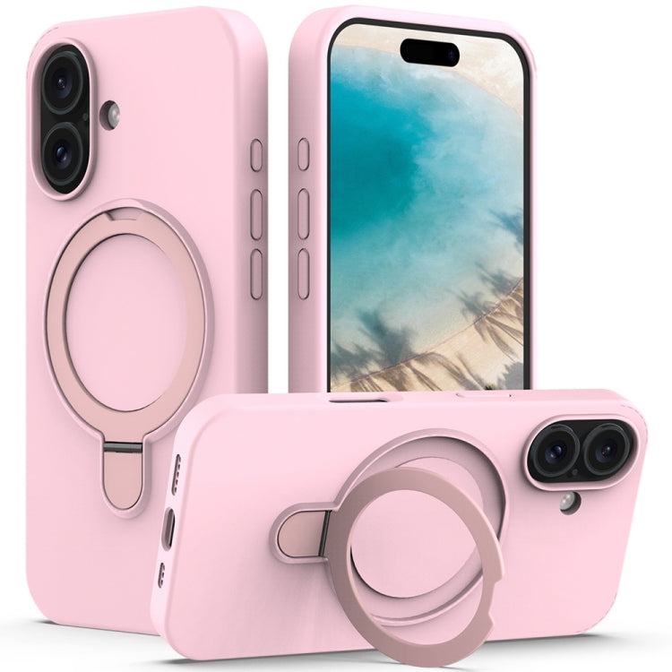 For iPhone 16 Plus Liquid Silicone MagSafe Magnetic Phone Case with Ring Holder(Grey Pink) - iPhone 16 Plus Cases by buy2fix | Online Shopping UK | buy2fix