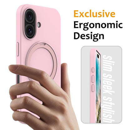 For iPhone 16 Liquid Silicone MagSafe Magnetic Phone Case with Ring Holder(Grey Pink) - iPhone 16 Cases by buy2fix | Online Shopping UK | buy2fix