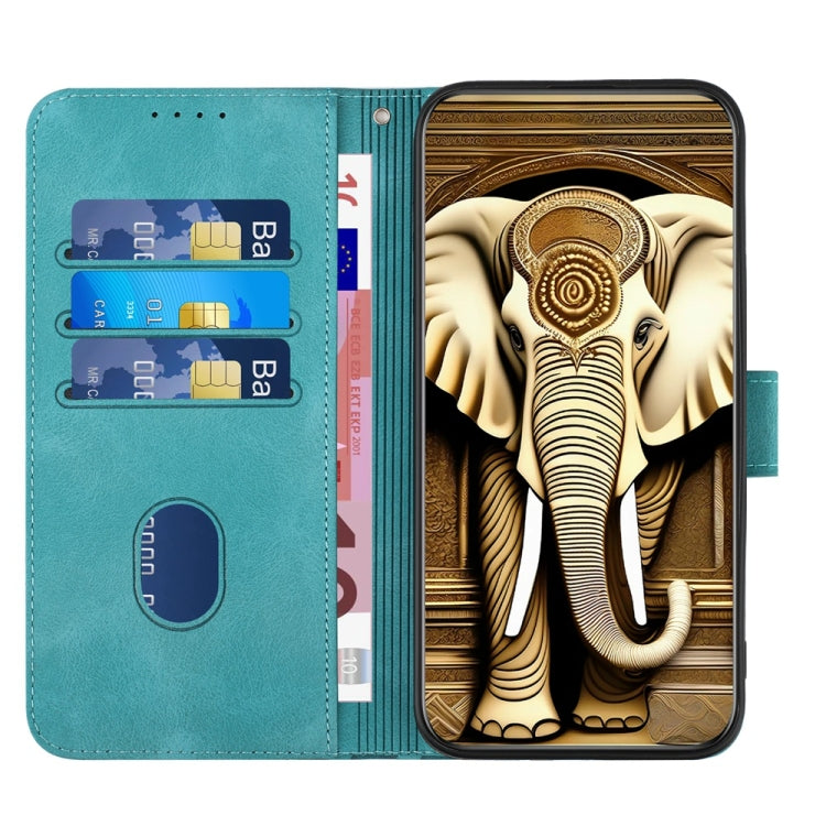 For iPhone 16 Plus YX0060 Elephant Head Embossed Phone Leather Case with Lanyard(Light Blue) - iPhone 16 Plus Cases by buy2fix | Online Shopping UK | buy2fix