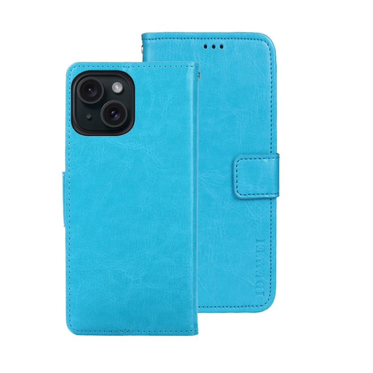 For iPhone 15 Pro Max idewei Crazy Horse Texture Leather Phone Case with Holder(Sky Blue) - iPhone 15 Pro Max Cases by idewei | Online Shopping UK | buy2fix