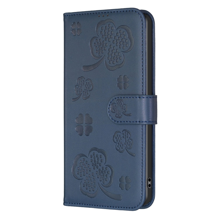 For iPhone 16 Pro Max Four-leaf Embossed Leather Phone Case(Blue) - iPhone 16 Pro Max Cases by buy2fix | Online Shopping UK | buy2fix