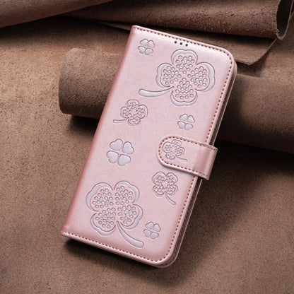 For iPhone 16 Pro Max Four-leaf Embossed Leather Phone Case(Pink) - iPhone 16 Pro Max Cases by buy2fix | Online Shopping UK | buy2fix