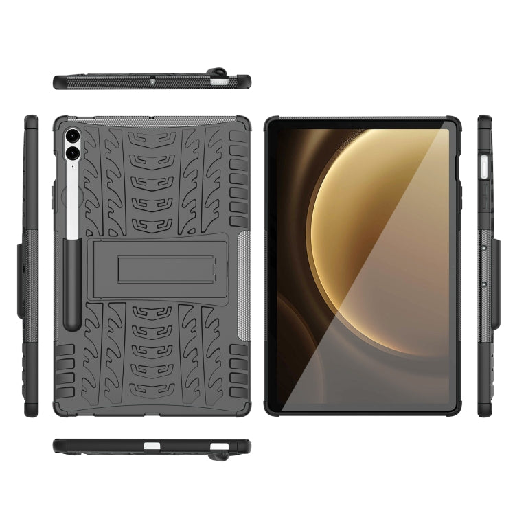 For Samsung Galaxy Tab S9 FE+ Tire Texture TPU + PC Tablet Case with Holder(Black) - Galaxy Tab S9 FE+ by buy2fix | Online Shopping UK | buy2fix