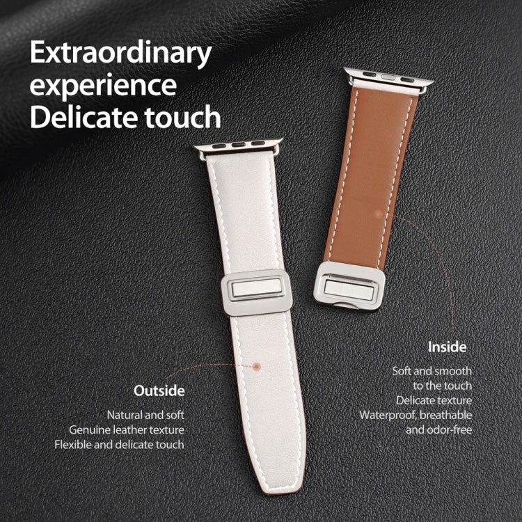 For Apple Watch SE 2023 44mm DUX DUCIS YA Series Magnetic Buckle Genuine Leather Watch Band(White) - Watch Bands by DUX DUCIS | Online Shopping UK | buy2fix