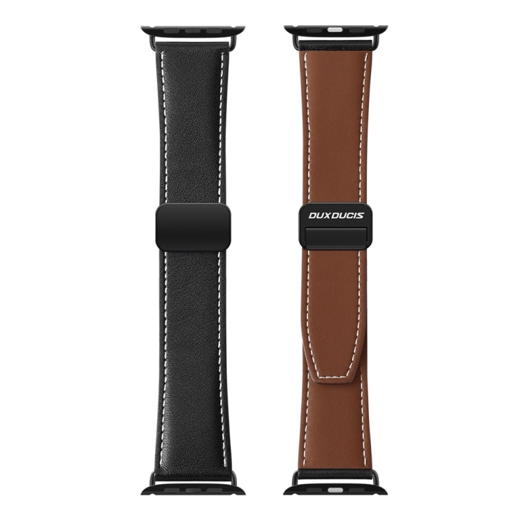 For Apple Watch Series 9 41mm DUX DUCIS YA Series Magnetic Buckle Genuine Leather Watch Band(Black) - Watch Bands by DUX DUCIS | Online Shopping UK | buy2fix