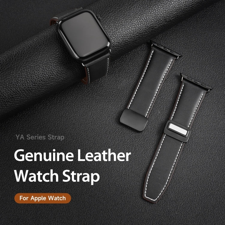 For Apple Watch Series 9 41mm DUX DUCIS YA Series Magnetic Buckle Genuine Leather Watch Band(Black) - Watch Bands by DUX DUCIS | Online Shopping UK | buy2fix