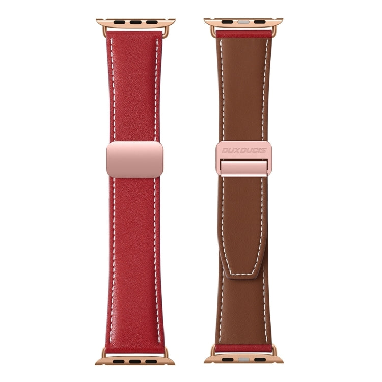 For Apple Watch Series 8 45mm DUX DUCIS YA Series Magnetic Buckle Genuine Leather Watch Band(Red) - Watch Bands by DUX DUCIS | Online Shopping UK | buy2fix