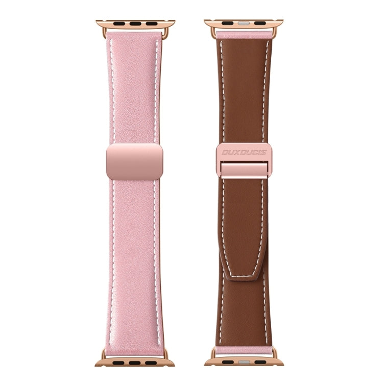 For Apple Watch SE 2022 40mm DUX DUCIS YA Series Magnetic Buckle Genuine Leather Watch Band(Pink) - Watch Bands by DUX DUCIS | Online Shopping UK | buy2fix