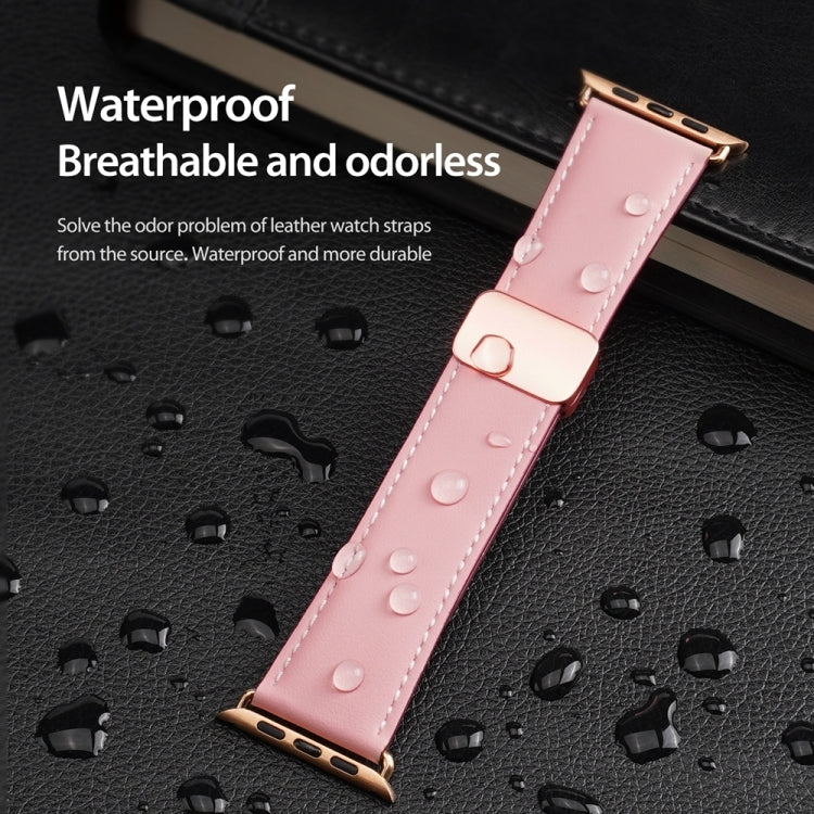 For Apple Watch SE 2022 44mm DUX DUCIS YA Series Magnetic Buckle Genuine Leather Watch Band(Pink) - Watch Bands by DUX DUCIS | Online Shopping UK | buy2fix