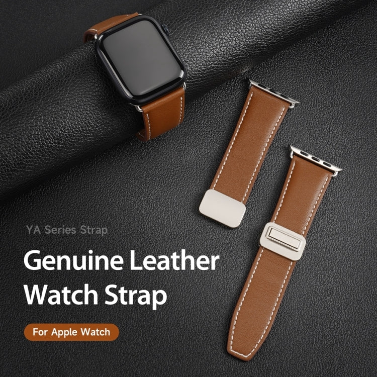 For Apple Watch Series 7 41mm DUX DUCIS YA Series Magnetic Buckle Genuine Leather Watch Band(Brown) - Watch Bands by DUX DUCIS | Online Shopping UK | buy2fix