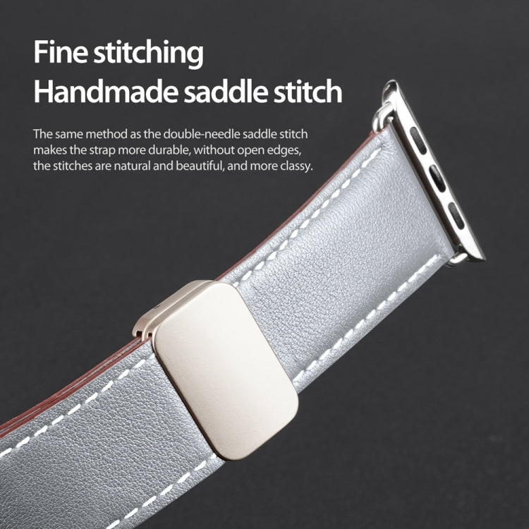 For Apple Watch Series 7 41mm DUX DUCIS YA Series Magnetic Buckle Genuine Leather Watch Band(Grey) - Watch Bands by DUX DUCIS | Online Shopping UK | buy2fix