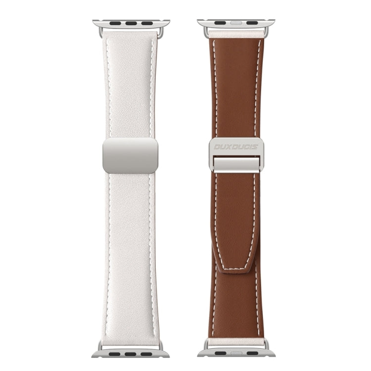 For Apple Watch Series 7 45mm DUX DUCIS YA Series Magnetic Buckle Genuine Leather Watch Band(White) - Watch Bands by DUX DUCIS | Online Shopping UK | buy2fix