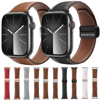 For Apple Watch Series 3 42mm DUX DUCIS YA Series Magnetic Buckle Genuine Leather Watch Band(Brown) - Watch Bands by DUX DUCIS | Online Shopping UK | buy2fix