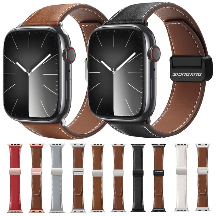 For Apple Watch Series 8 41mm DUX DUCIS YA Series Magnetic Buckle Genuine Leather Watch Band(Brown) - Watch Bands by DUX DUCIS | Online Shopping UK | buy2fix