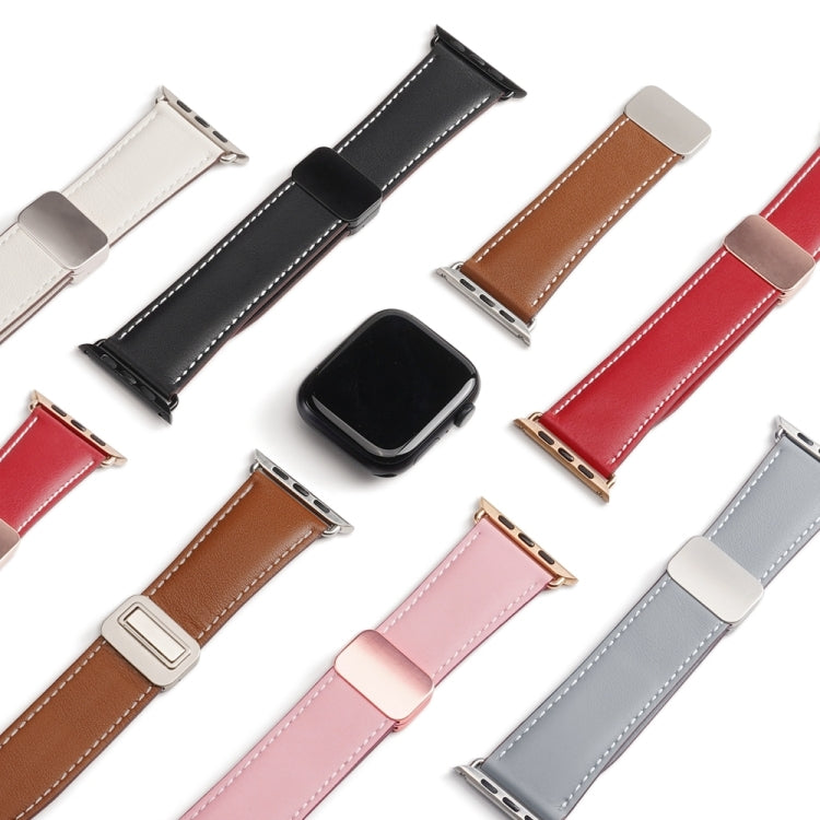 For Apple Watch SE 2022 44mm DUX DUCIS YA Series Magnetic Buckle Genuine Leather Watch Band(White) - Watch Bands by DUX DUCIS | Online Shopping UK | buy2fix