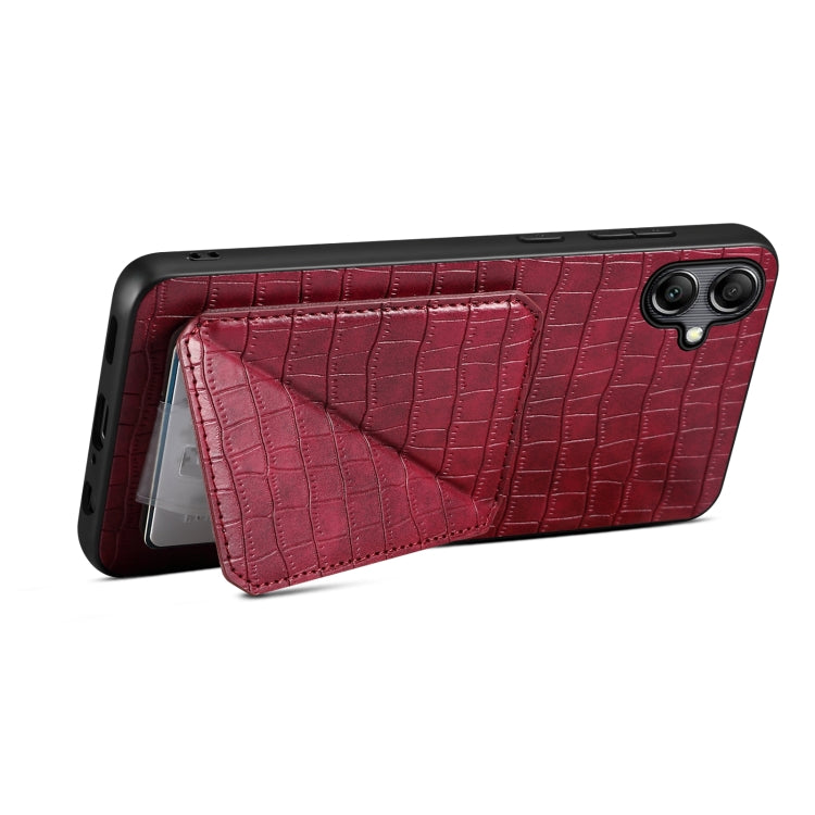 For Samsung Galaxy A05 Denior Imitation Crocodile Leather Back Phone Case with Holder(Rose Red) - Galaxy Phone Cases by Denior | Online Shopping UK | buy2fix