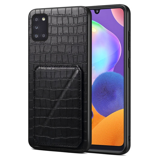 For Samsung Galaxy A31 Denior Imitation Crocodile Leather Back Phone Case with Holder(Black) - Galaxy Phone Cases by Denior | Online Shopping UK | buy2fix