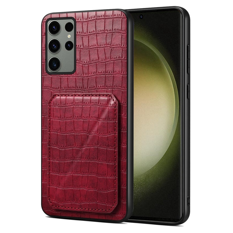 For Samsung Galaxy S23 Ultra 5G Denior Imitation Crocodile Leather Back Phone Case with Holder(Rose Red) - Galaxy S23 Ultra 5G Cases by Denior | Online Shopping UK | buy2fix