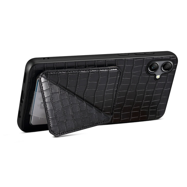 For Samsung Galaxy S24+ 5G Denior Imitation Crocodile Leather Back Phone Case with Holder(Black) - Galaxy S24+ 5G Cases by Denior | Online Shopping UK | buy2fix