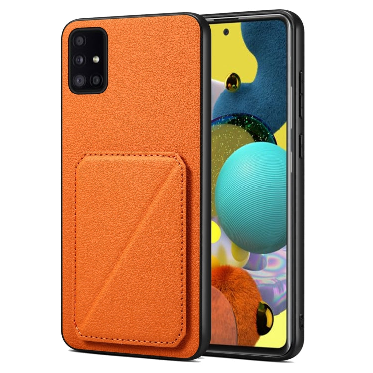 For Samsung Galaxy A51 5G Denior Imitation Calf Leather Back Phone Case with Holder(Orange) - Galaxy Phone Cases by Denior | Online Shopping UK | buy2fix