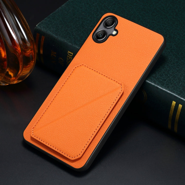 For Samsung Galaxy S21 FE 5G Denior Imitation Calf Leather Back Phone Case with Holder(Orange) - Galaxy Phone Cases by Denior | Online Shopping UK | buy2fix