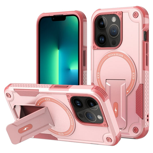 For iPhone 13 Pro Max Armor Magsafe Holder PC Hybrid TPU Phone Case(Pink) - iPhone 13 Pro Max Cases by buy2fix | Online Shopping UK | buy2fix