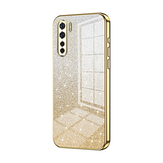 For OPPO Reno3 4G / F15 / A91 Gradient Glitter Powder Electroplated Phone Case(Gold) - OPPO Cases by buy2fix | Online Shopping UK | buy2fix